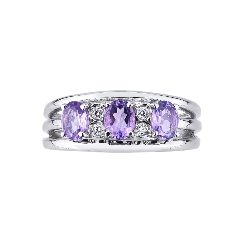 Bague en or blanc 18 carats avec 3 améthystes et diamants