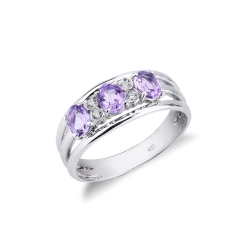 Bague en or blanc 18 carats avec 3 améthystes et diamants
