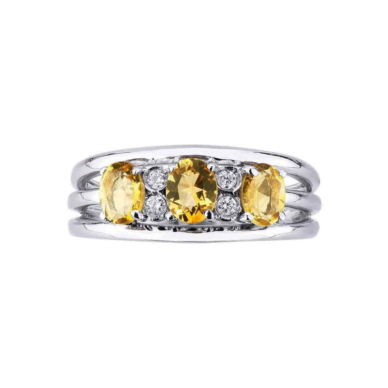 Bague  en or blanc 18 carats avec 3 citrines et 4 diamants
