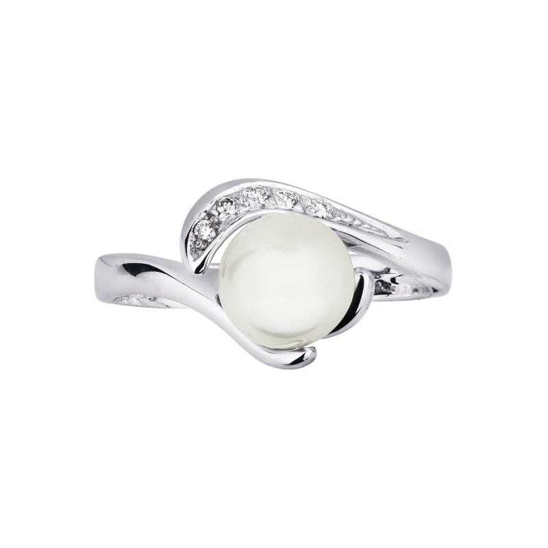 Bague contrarié en or blanc 18k avec perle et diamants