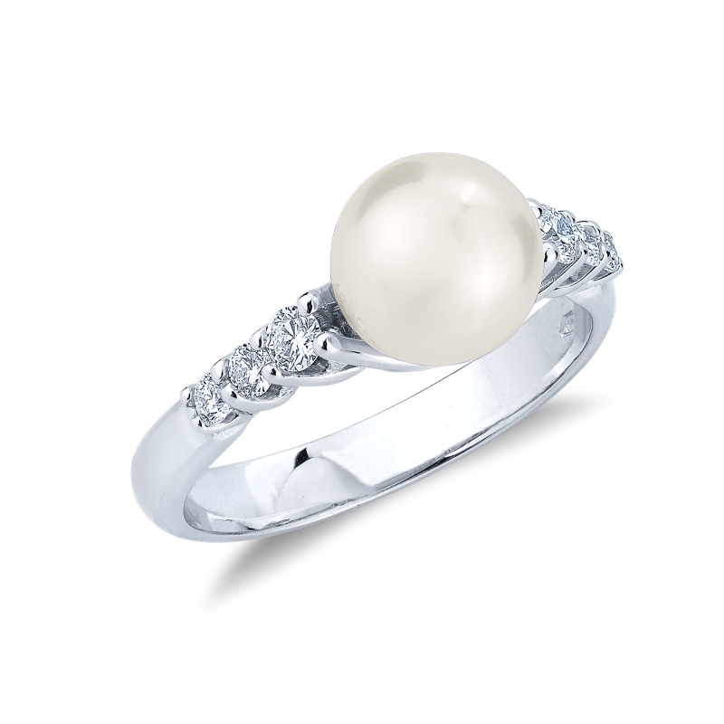 Bague en or blanc 18 carats avec perle naturelle et diamants