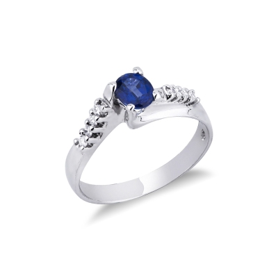 Bague en Or Blanc 750 avec Saphir Bleu et Diamants