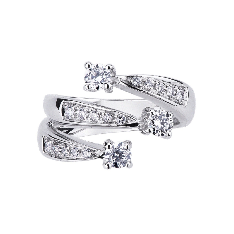 Bague trois rangs toi et moi en or blanc 750 avec diamants