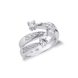 Bague trois rangs toi et moi en or blanc 750 avec diamants