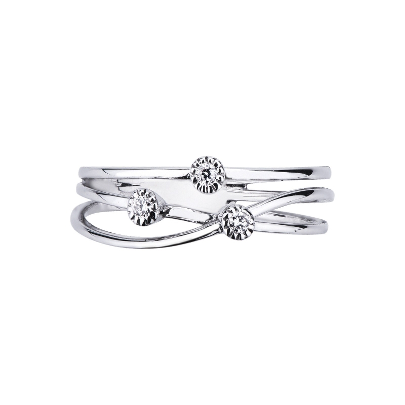 Bague 3 diamants design tressé en or blanc 18k