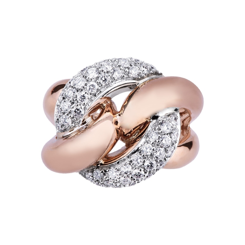 Bague gourmette en or blanc et rose 18 carats avec diamants