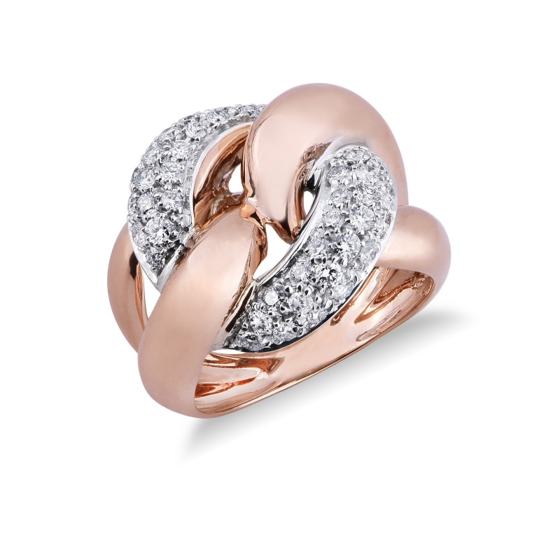Bague gourmette en or blanc et rose 18 carats avec diamants