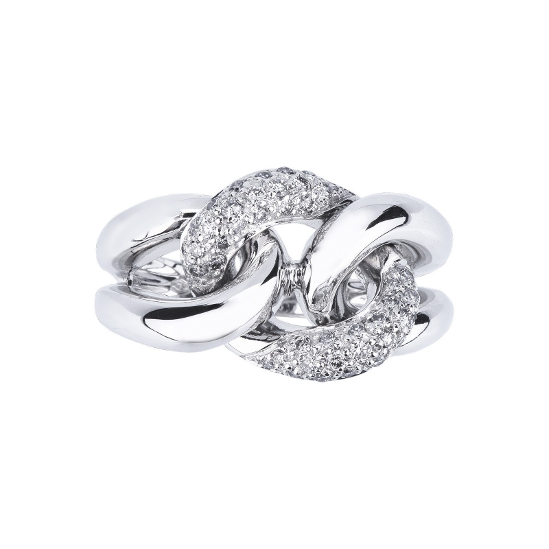 Bague gourmette en or blanc 18k avec diamants