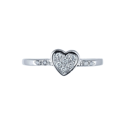 Bague femme en or blanc 18k avec cœur et diamants