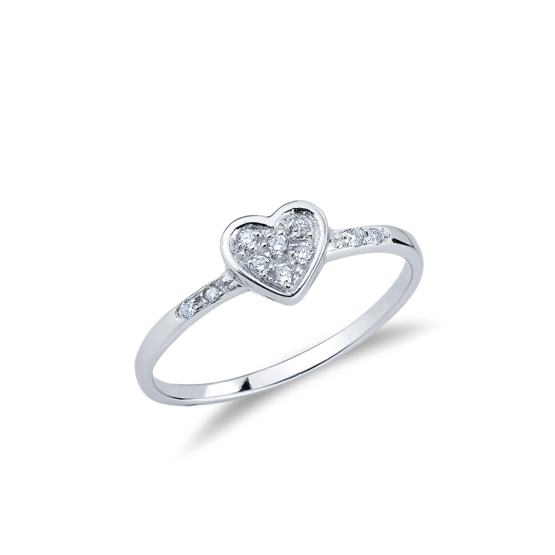 Bague femme en or blanc 18k avec cœur et diamants