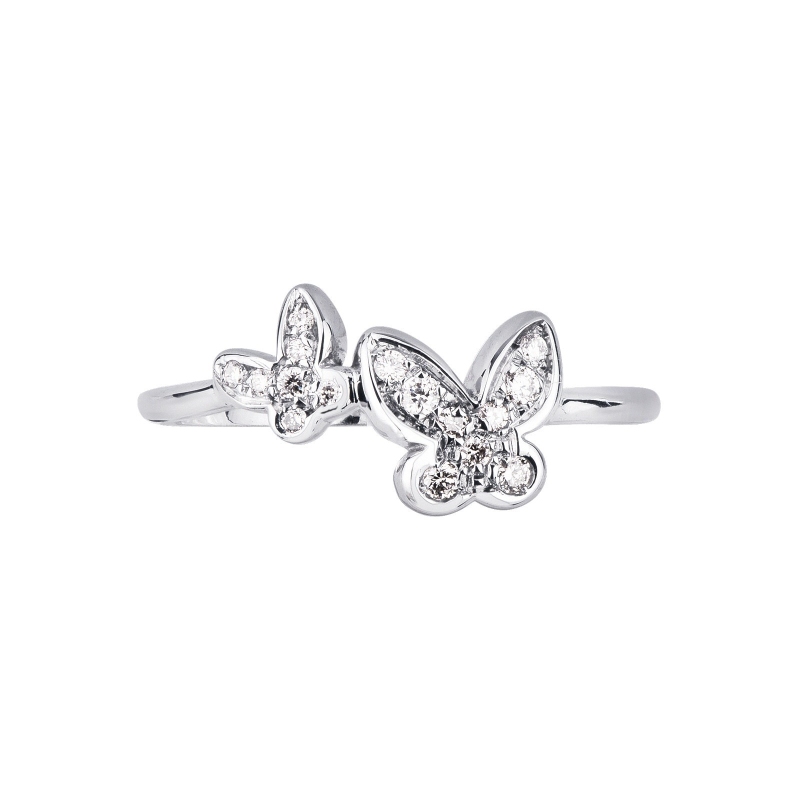 Bague en or blanc 18k avec un grand et un petit papillon