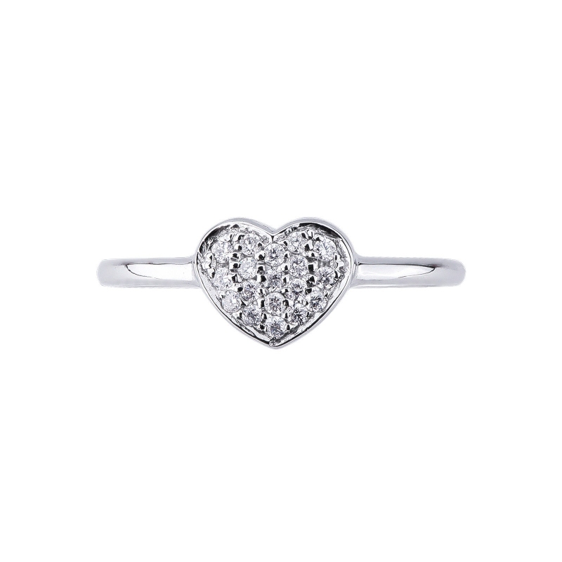 Bague en or blanc 18k ornée de diamants cœur