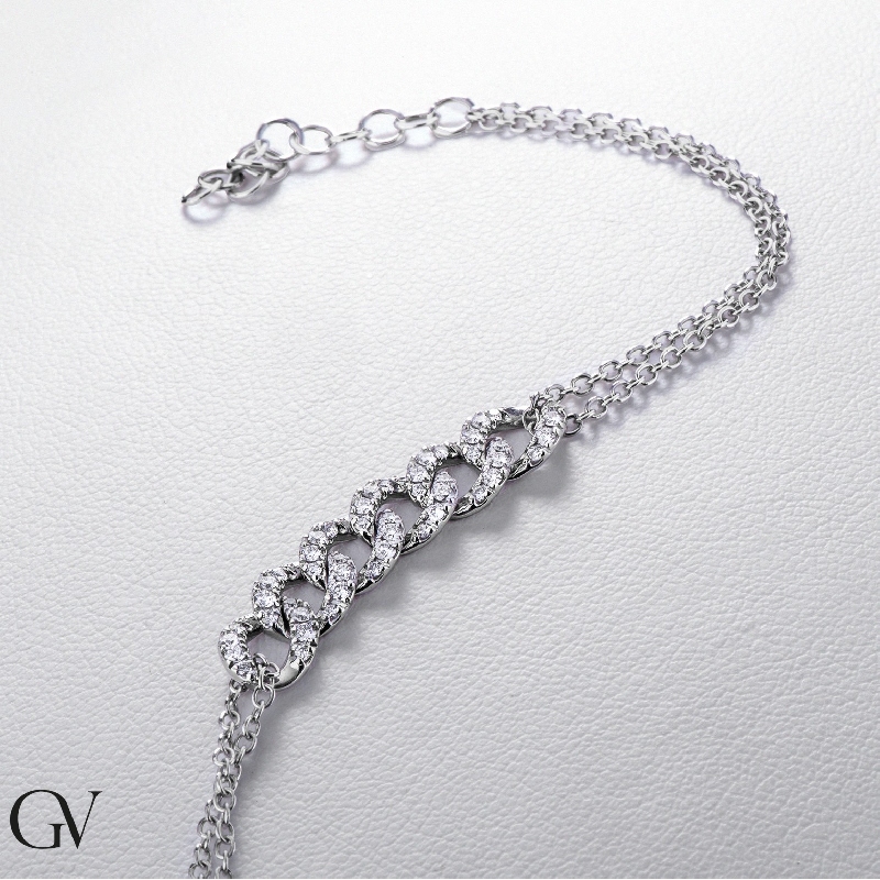 Bracelet à 6 maillons gourmette en or blanc 18k avec des diamants, 19+3 cm