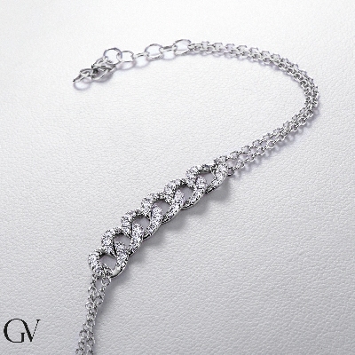 Bracelet à 6 maillons gourmette en or blanc 18k avec des diamants, 19+3 cm