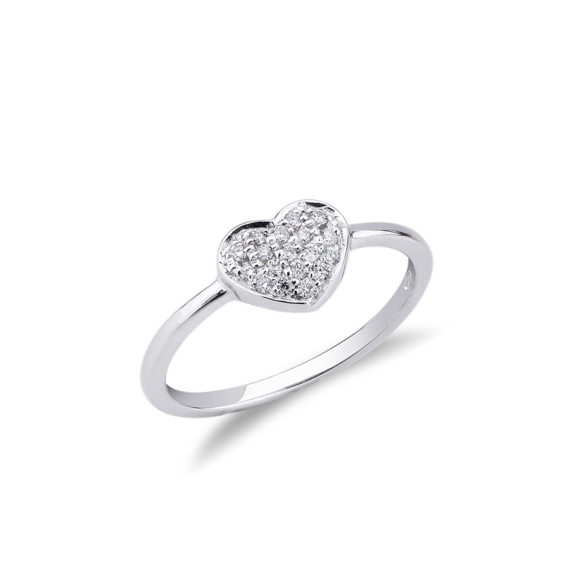 Bague en or blanc 18k ornée de diamants cœur