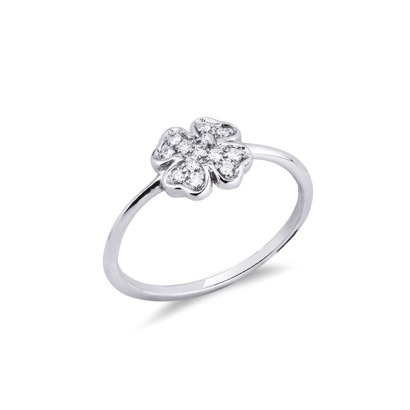 Bague trèfle en or blanc 18k avec diamants