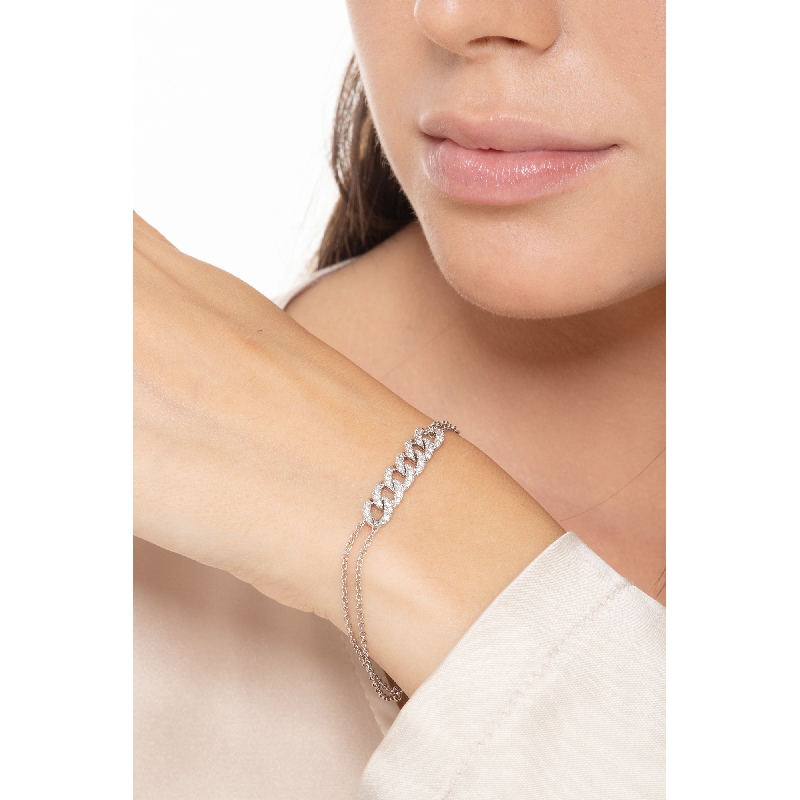 Bracelet à 6 maillons gourmette en or blanc 18k avec des diamants, 19+3 cm