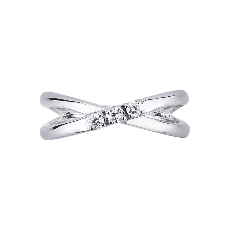 Bague Croix en Or Blanc 18k avec Diamants Trilogy