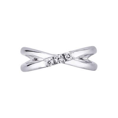 Bague Croix en Or Blanc 18k avec Diamants Trilogy