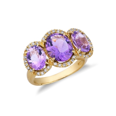Bague en or jaune 18k avec améthystes et diamants