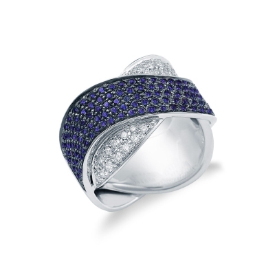 Bague en or blanc 18K avec saphirs bleus et diamants