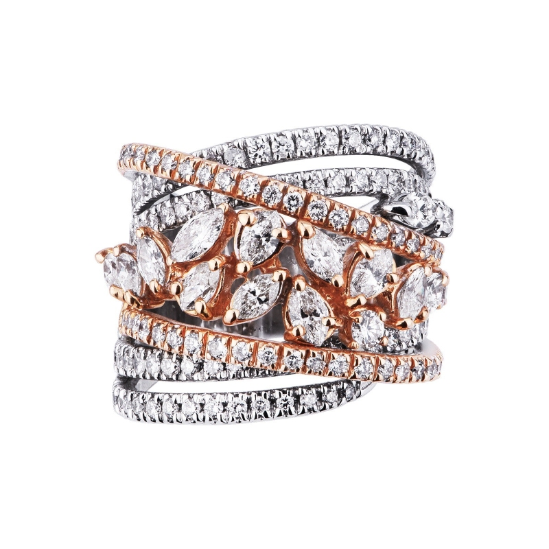 Bague jonc en or blanc et rose 750 avec diamants