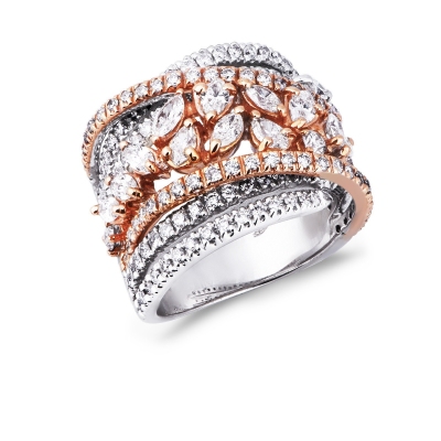 Bague jonc en or blanc et rose 750 avec diamants