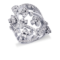 Bague Bandeau en or blanc 18k avec diamants sertis en forme de fleur