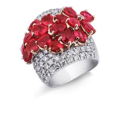 Bague fleurs de rubis pour femme en or blanc 18k et diamants