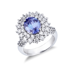 Bague halo en or blanc 18k avec tanzanite ovale 