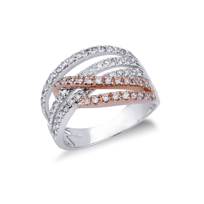 Bague jonc en or blanc et or rose 750 avec diamants