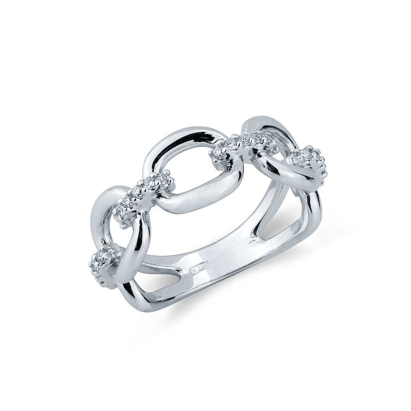 Bague en or blanc 18k à maillons rigides sertie de diamants 