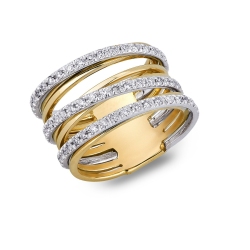 Bague large bicolore en or 18k avec diamants sur trois rangées