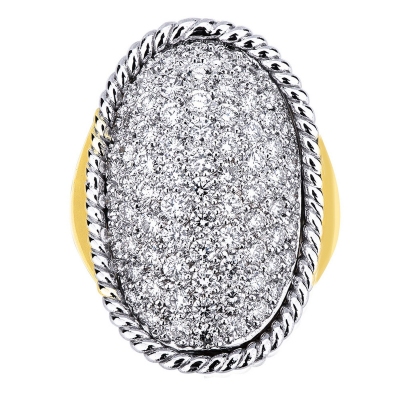 Bague ovale en or blanc et jaune 18k avec pavé diamants