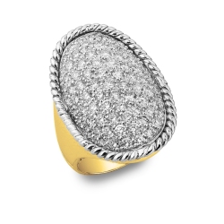 Bague ovale en or blanc et jaune 18k avec pavé diamants