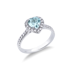 Bague femme en or blanc 18k avec aigue-marine et diamants