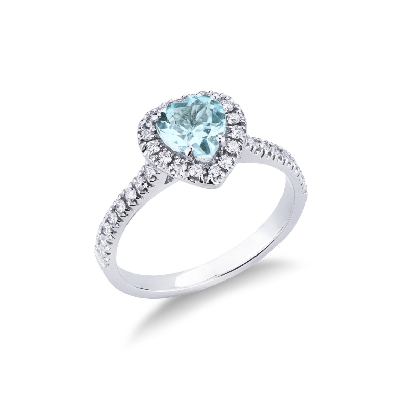 Bague femme en or blanc 18k avec aigue-marine et diamants