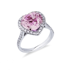 Bague avec saphir rose coeur et diamants or 750