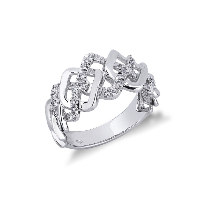 Bague à maille gourmette en or blanc 18 k 