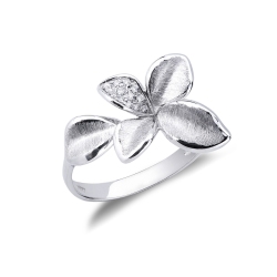 Bague ouverte Fleur en or blanc 18k avec pétale en diamants