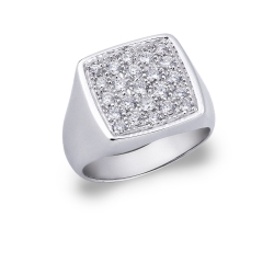 Chevalière homme carrée avec pavé de diamants et or blanc 18k