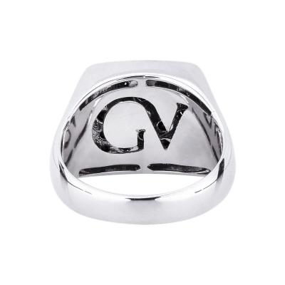 Chevaliere or blanc 18k carrée diamants noirs 