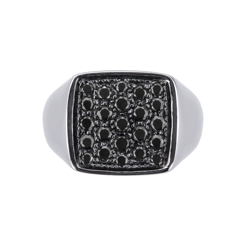 Chevaliere or blanc 18k carrée diamants noirs 