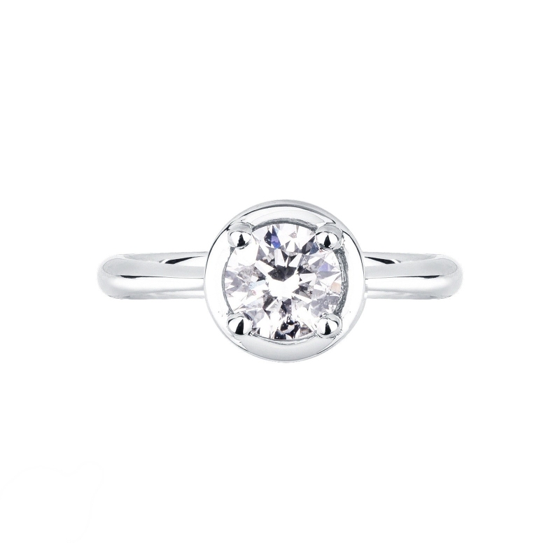 Bague Solitaire en Or Blanc 18 Carats avec Diamant Naturel de 0,90 ct