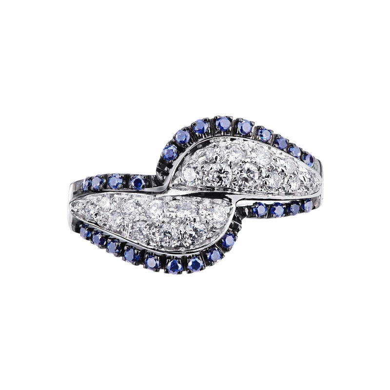 Bague en or blanc 18k saphirs bleus et diamants