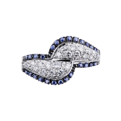 Bague en or blanc 18k saphirs bleus et diamants