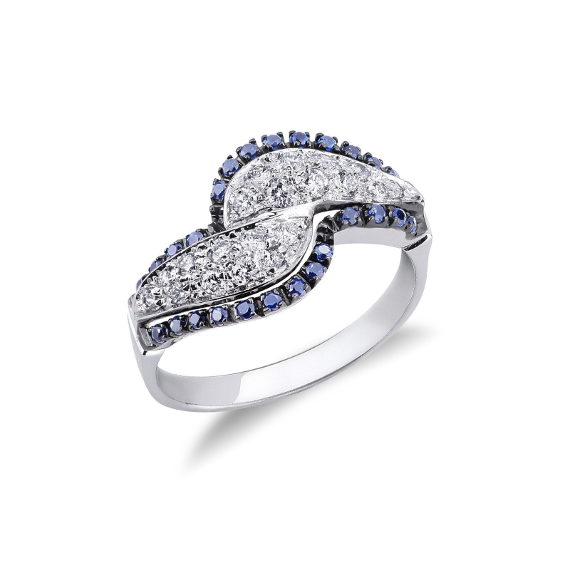 Bague en or blanc 18k saphirs bleus et diamants
