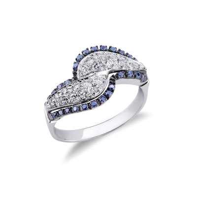 Bague en or blanc 18k saphirs bleus et diamants