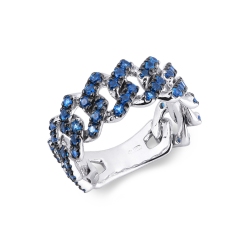 Bague Cuban Link en or blanc 18k avec saphirs bleus