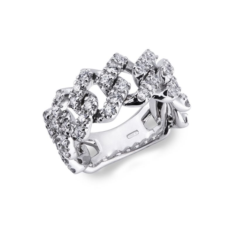 Bague Cuban Link or blanc 750 avec diamants